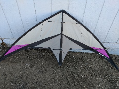 Looking for Premier Addiction kite in new or like new condition in smoke color, which is purple, white, silver / lt grey, black stripe and le.