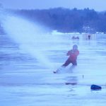 Lee Sedgwick making a splash on the ice. Yes, that is water on the ice!